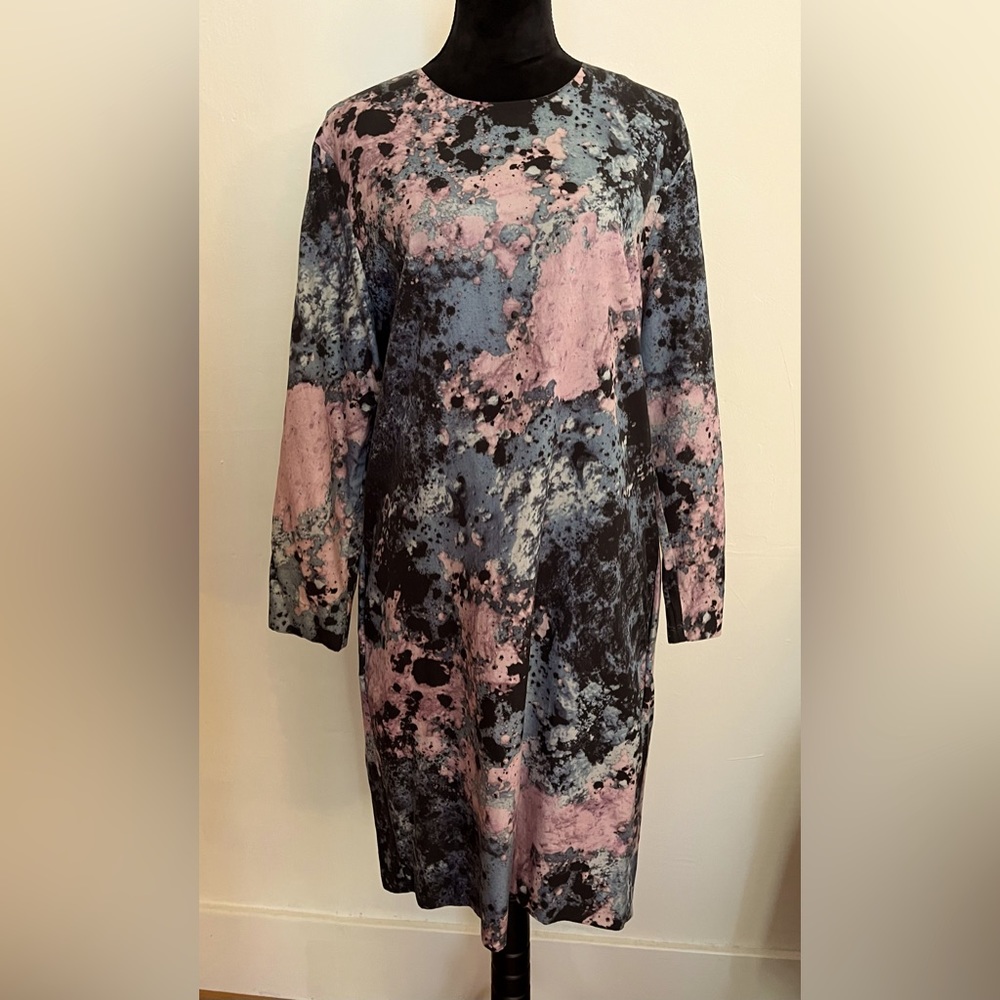 COS Beautiful Black Blue & Lavender/Pink Splash Print Dress - size 12